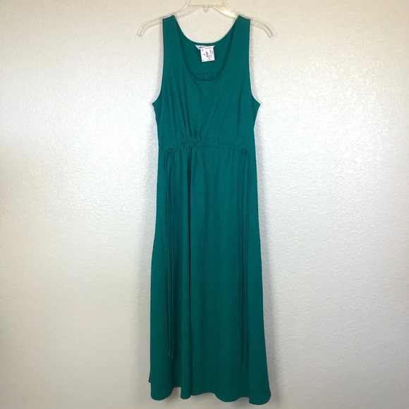 Athleta Emerald Green Echo Midi Tank Dress Size Medium Ruched Adjustable Waist - Picture 2 of 9